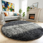Grey Round Rugs 4Ft for Living Room Bedroom, Fluffy Fuzzy Shag Shaggy Circle by Amdrebio