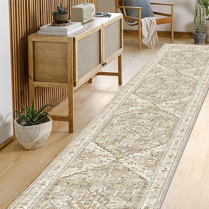 Yamaziot Washable Runner Rug, Stain Resistant Low Pile Distressed Carpet Runner - Image 5