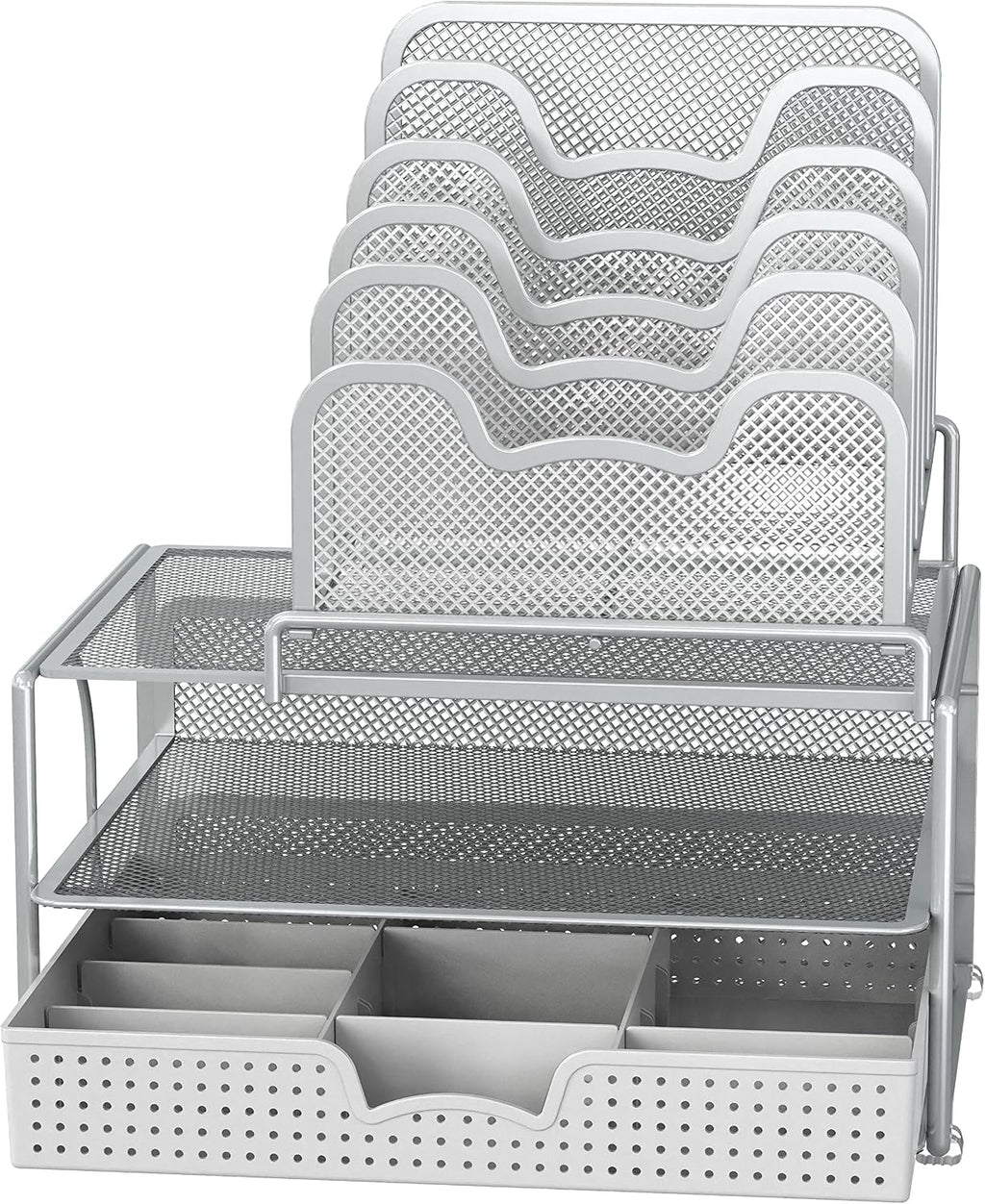 Simple Houseware Mesh Desk Organizer with Sliding Drawer, Silver