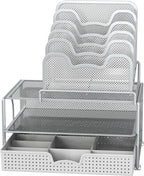 Simple Houseware Mesh Desk Organizer with Sliding Drawer, Silver