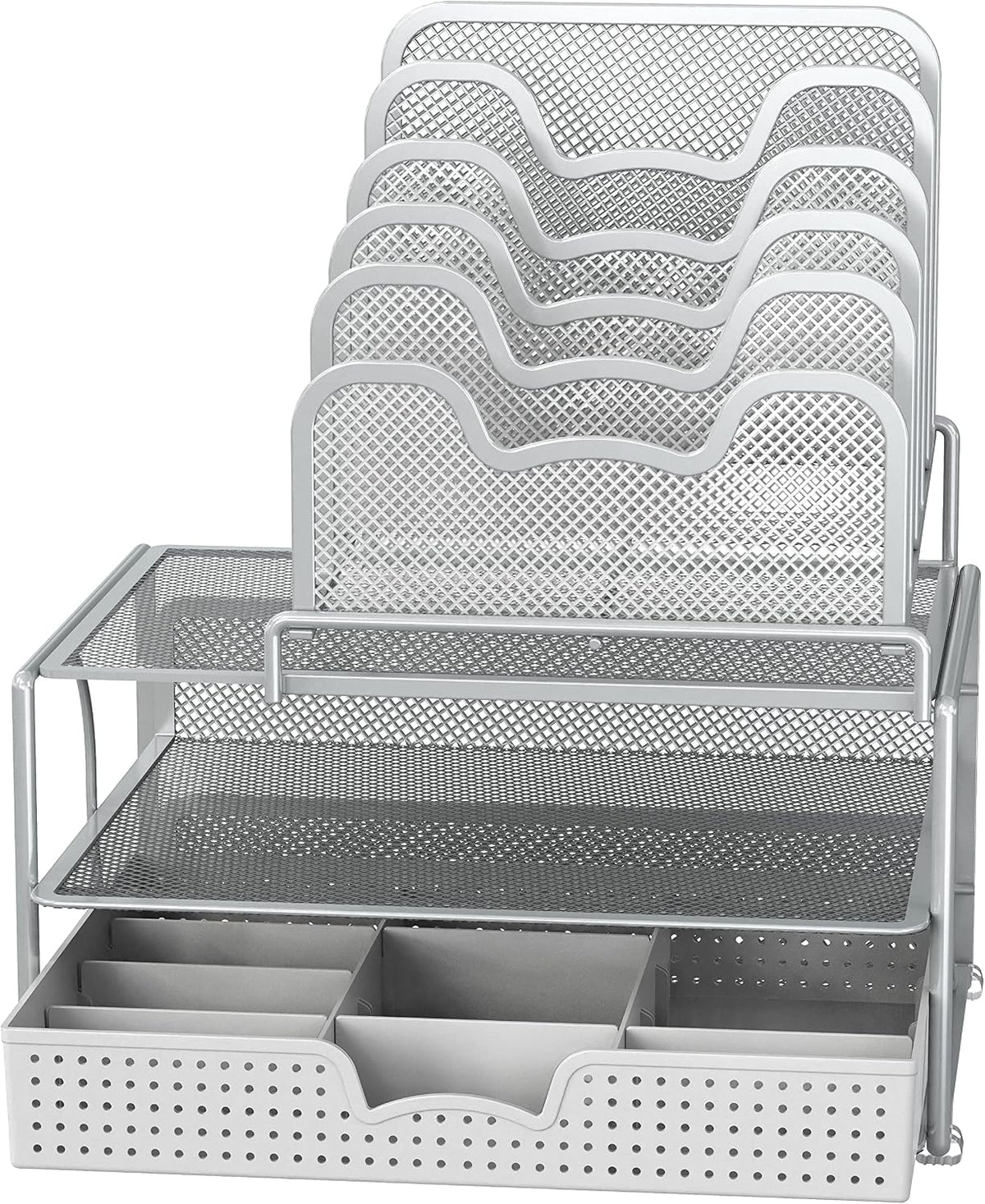 Simple Houseware Mesh Desk Organizer with Sliding Drawer, Silver