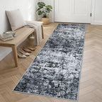 2.6'x8' Runner Rug Washable Rug;Modern Abstract Soft Thin Runner Rug Black - Image 2