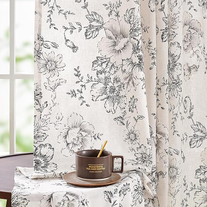 jinchan Linen Blend Curtain Floral Curtains by JINCHAN