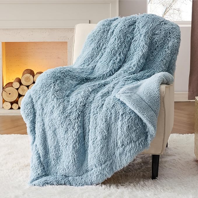 Bedsure GentleSoft Fluffy Light Sky Blue Throw Blanket, Dusty Baby Blue Decor - Image 8