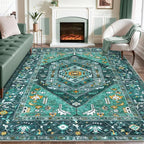 SERISSA Washable 8x10 Area Rugs Teal, Large Non-Slip Boho Living Room Rug by SERISSAHomeDecorCollection
