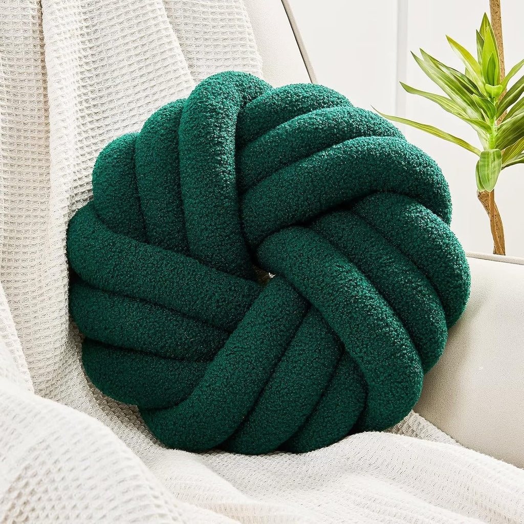 Uvvyui Knot Pillows, 14 Inch Decorative Throw Pillows Round Pillows Cushion, Soft Handmade Knotted Ball Pillow Plush Cushion Home Decor for Bed Couch Living Room (Ivory, 14 Inch)