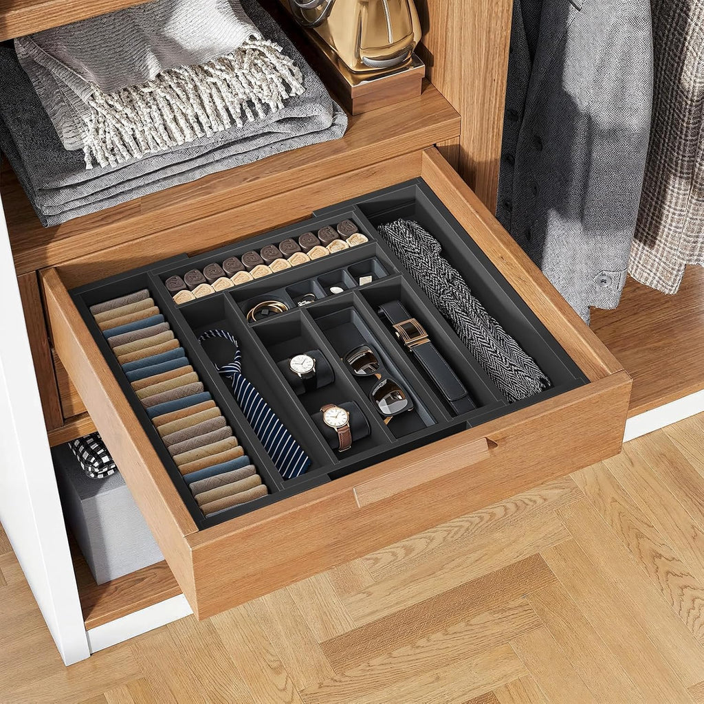 Pipishell Expandable Bamboo Silverware Drawer Organizer, Black, Large