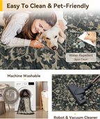 Area Rugs 5'x7' Washable Non-Slip, Floral Vintage Distress Print Pattern - Image 5