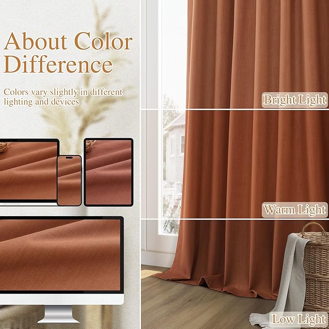 Guken Terracotta 100% Blackout Curtains 96 Inch Length 2 Panels Set Fall - Image 7