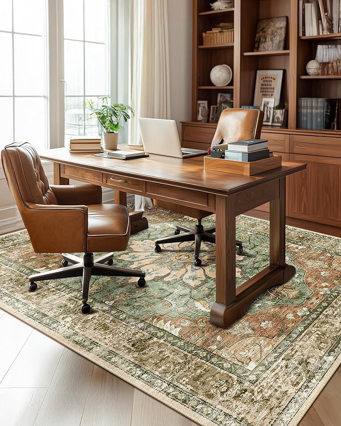 Area Rugs 5'x7' Washable Non-Slip, Floral Vintage Distress Print Pattern - Image 3