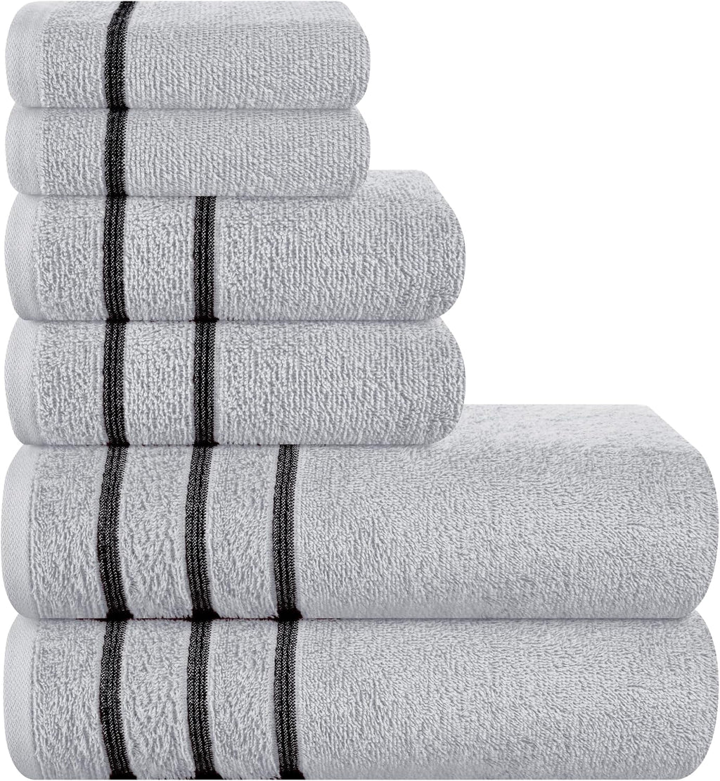 MyOwn Ultra Soft 6 Pack Cotton Towel Set, Contains 2 Bath Towels 28x55 inch, 2 Hand Towels 16x24 inch & 2 Wash Coths 12x12 inch, Ideal Everyday use, Compact & Lightweight - Light Grey, 71642