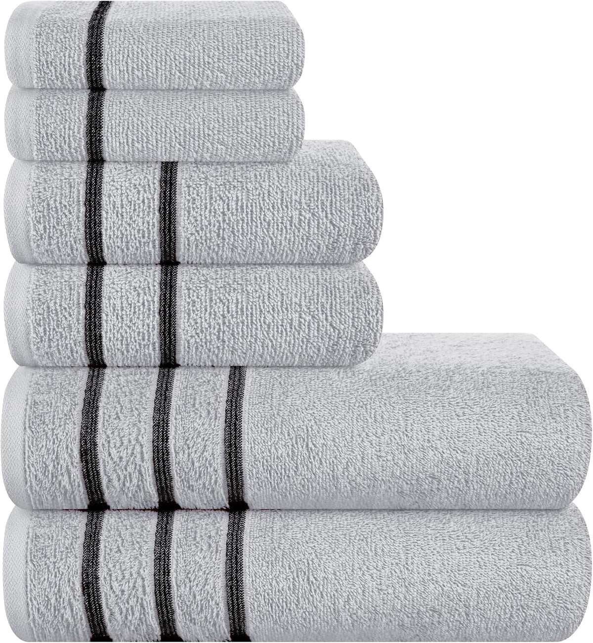 MyOwn Ultra Soft 6 Pack Cotton Towel Set, Contains 2 Bath Towels 28x55 inch, 2 Hand Towels 16x24 inch & 2 Wash Coths 12x12 inch, Ideal Everyday use, Compact & Lightweight - Light Grey, 71642