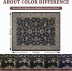 4x6 Washable Area Rug for Living Room, Carpet for Bedroom, Soft Faux Wool Retro Dining Room Rug, Non Slip&Non-Shedding Resistant Low Pile Vintage Print Rug for Home Office (Black/Yellow)
