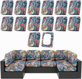 hyha 14Pcs Patio Cushion Covers, Stretch Outdoor Couch Cushion Covers by hyha