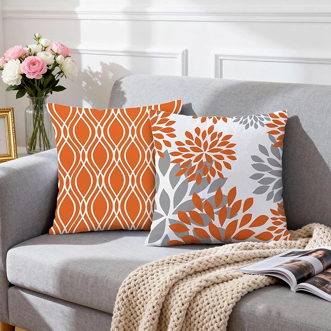 Hexagram Geometric Orange Pillow Covers 16x16 Set of 4, Decorative Outdoor Boho - Image 3