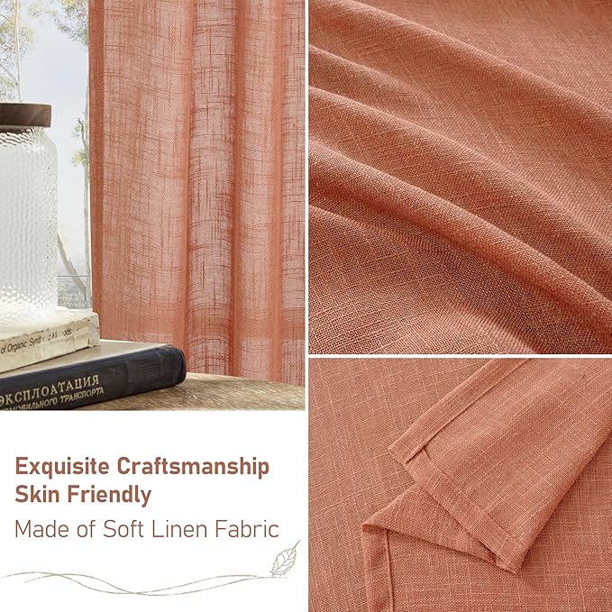 LAMIT Short Linen Window Curtains 30 Inches Long 2 Panels, Terracotta Semi - Image 6