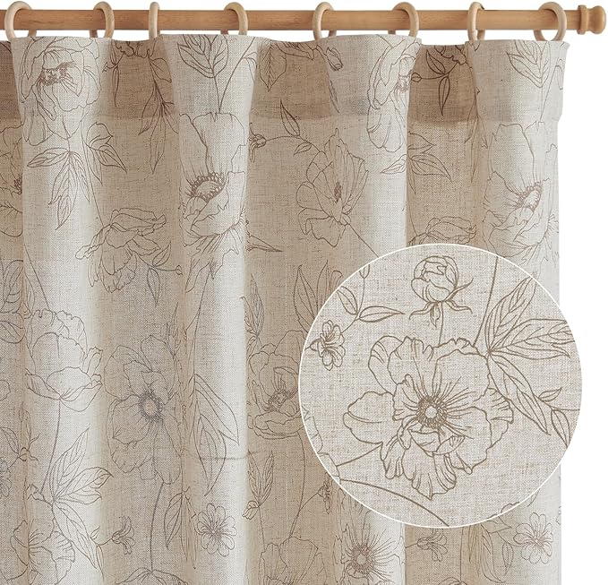 jinchan Linen Floral Curtains for Living Room 84 Inch Length Taupe Flower - Image 9