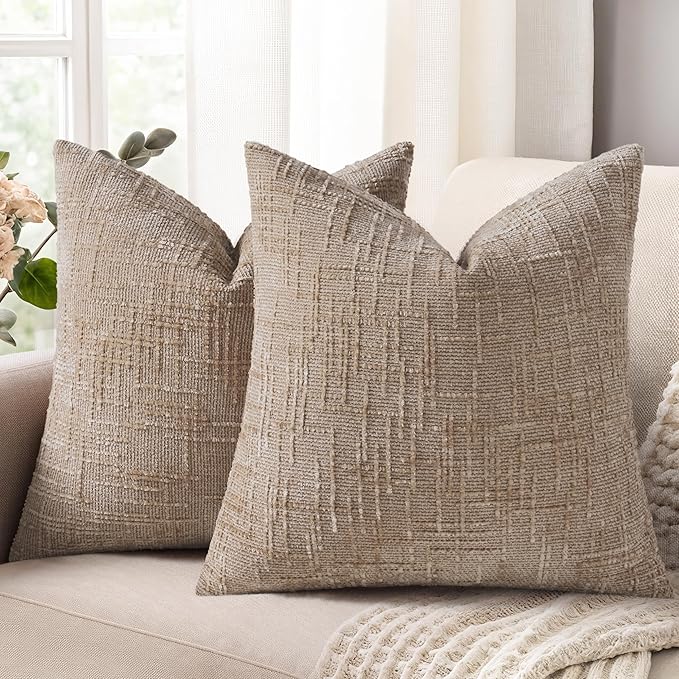 decorUhome Oatmeal Chenille Euro Sham Throw Pillow Covers 26x26 Set of 2 by decorUhome