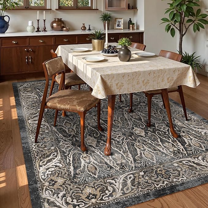 Washable Area Rug 4' x 6' Vintage Traditional Persian Mat - Image 3