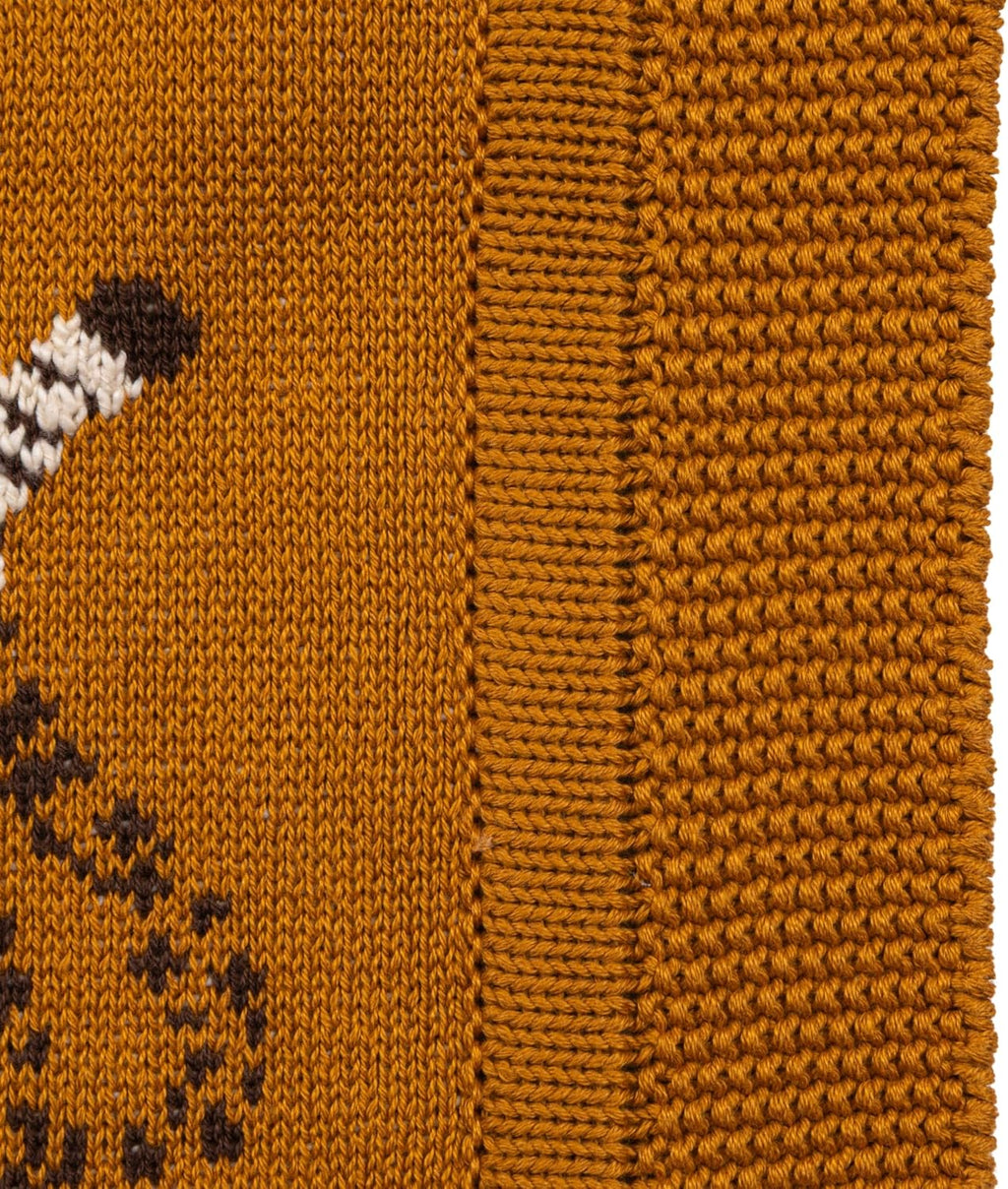 Creative Co-Op Soft Cotton Knit Baby Blanket with Decorative Cheetahs, Mustard Color