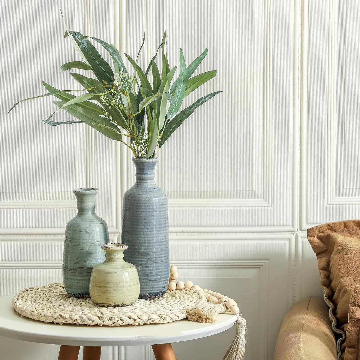 Ceramic Vase Set of 3, Rustic Neutral Vases Home Decor Farmhouse Decorative Flower Vase Modern Boho Pampass Vases for Table Mantel Entryway Shelf Living Room Kitchen Bathroom - Multicolor