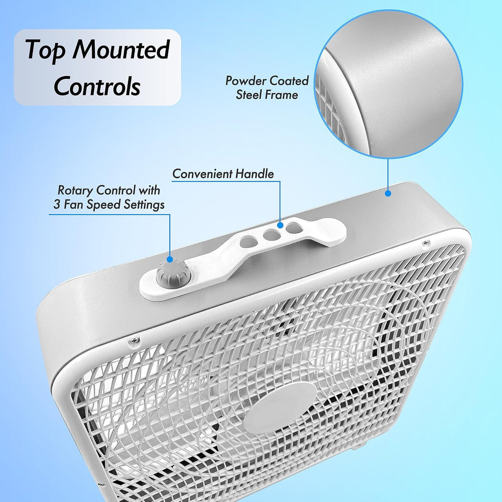 EZ-CHILL 20-Inch Portable Box Fan with 3-Speed Control - White