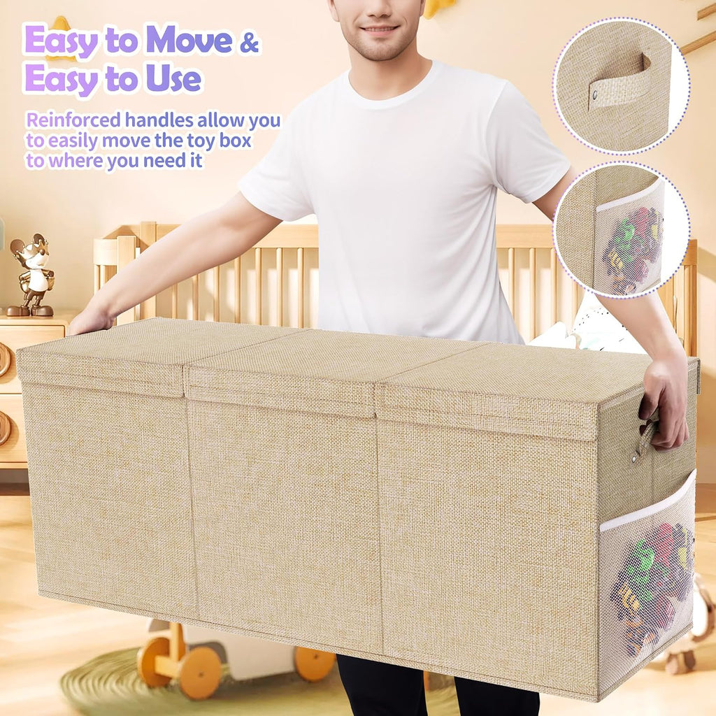 Extra Large Toy Box, Collapsible Toy Storage Organizer, 40"x16"x16", Beige