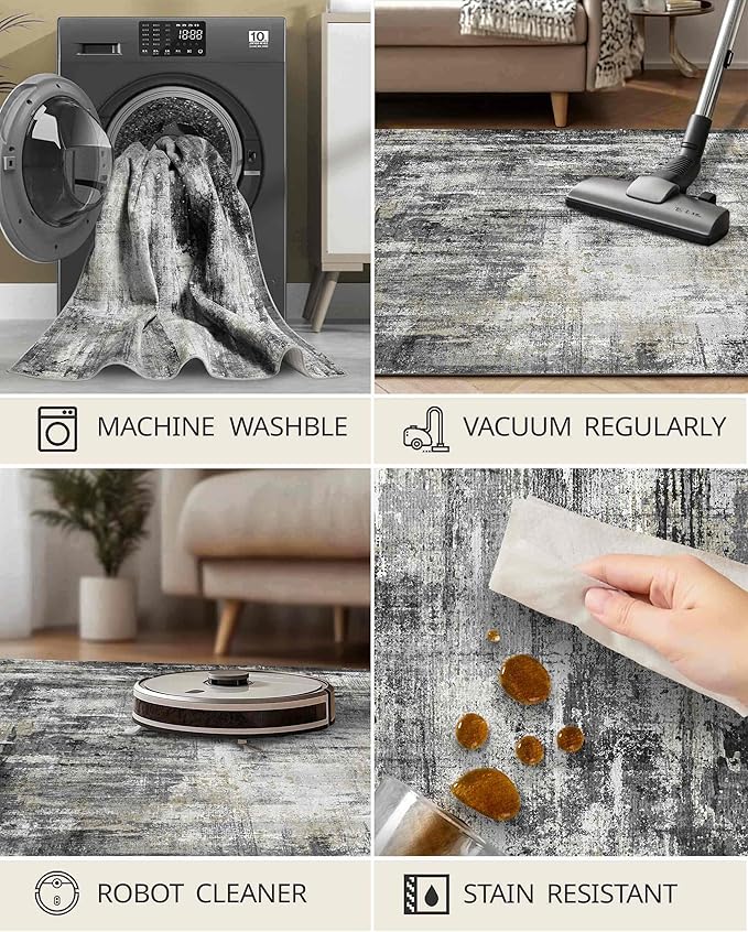 Latte&Fog 2x3 Entryway Rug, Small Modern Abstract Door Mat, Washable Kitchen Rug - Image 5