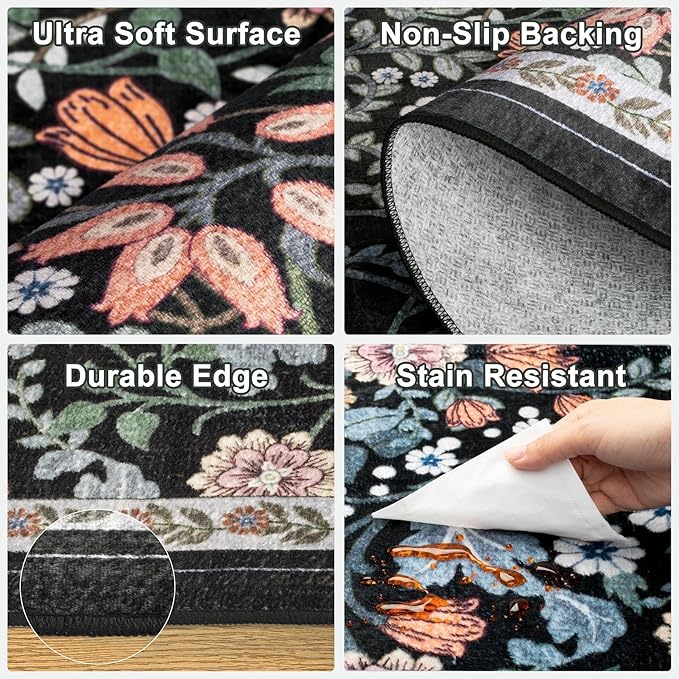 10x12 Area Rugs for Living Room: Floral Washable Rug Vintage Large Soft Boho - Image 6