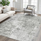 Abstract Rug 5x7 Machine Washable Area Indoor Grey White Low Pile Non-Slip by Soalmost