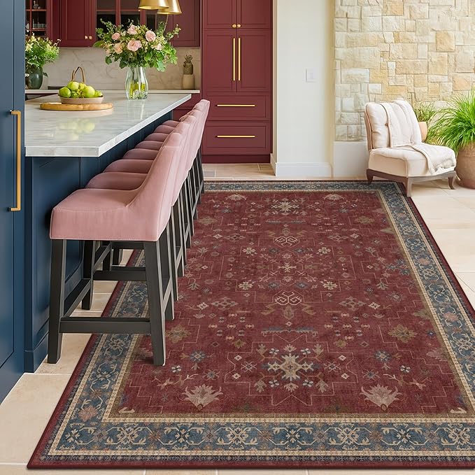 5x7 Boho Dark Red Rug for Living Room - Image 3
