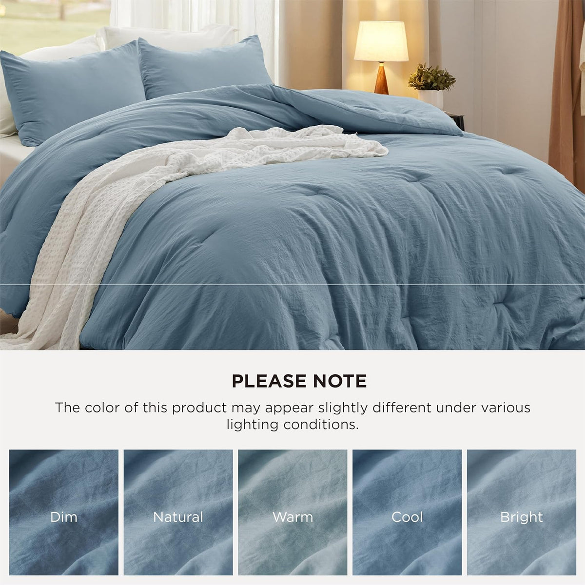 Bedsure King Comforter Set Prewashed Soft Bedding 3Pcs Dusty Blue 104"x90"