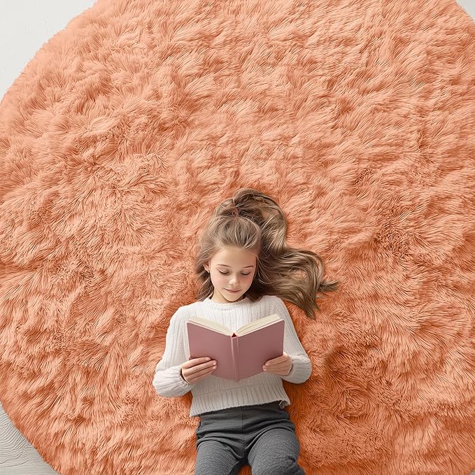 OLANLY Muted Orange Round Rugs for Bedroom by OLANLY