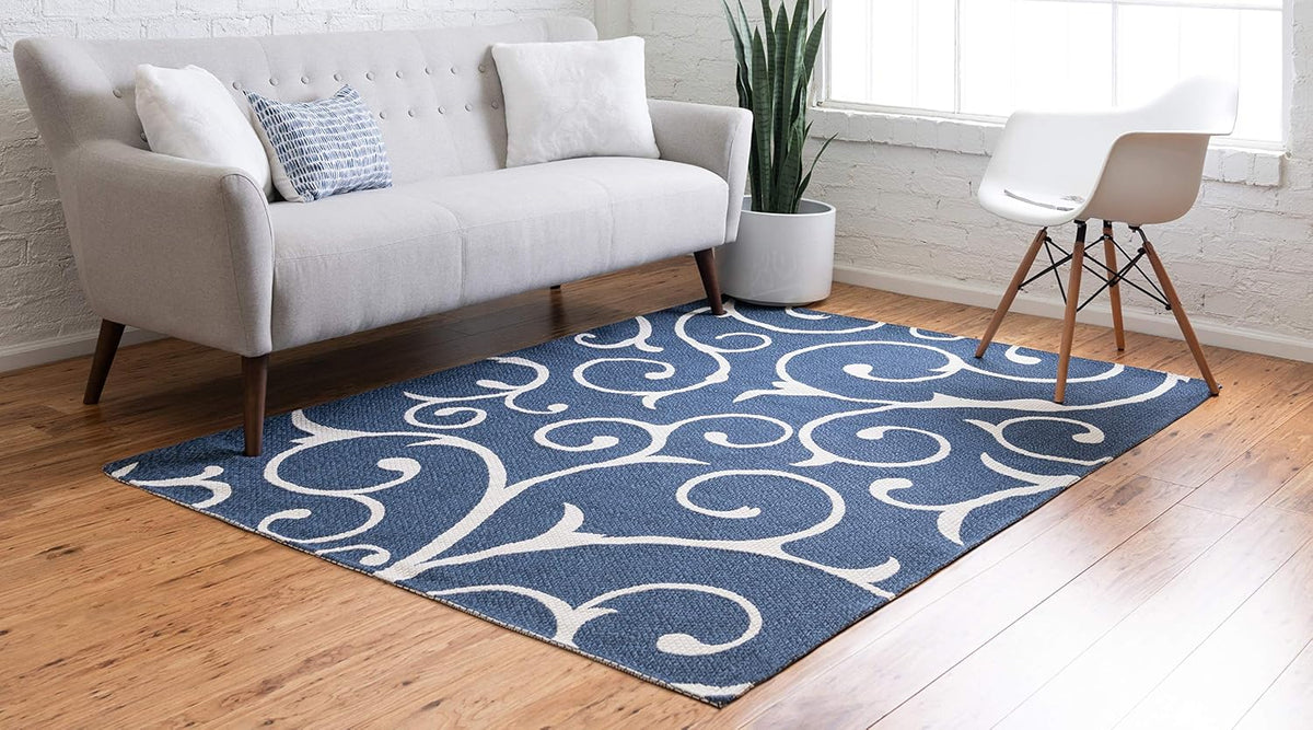 Unique Loom Decatur Collection Damask Botanical, Geometric, Modern Area Rug (2' 2 x 3' 0 Rectangular, Navy Blue/ Ivory)