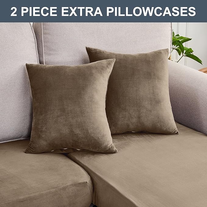 Couch Cover 6-Piece Elastic Velvet Couch Cushion Covers & Chaise Slipcovers - Image 8