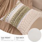Boho Chenille Tufted Couch Throw Pillow Covers 18x18 Inch Set of 2 Farmhouse Striped Decorative Pillow Covers Accent Neutral Pillowcase Brown Cushion Cover for Living Room Sofa Bed
