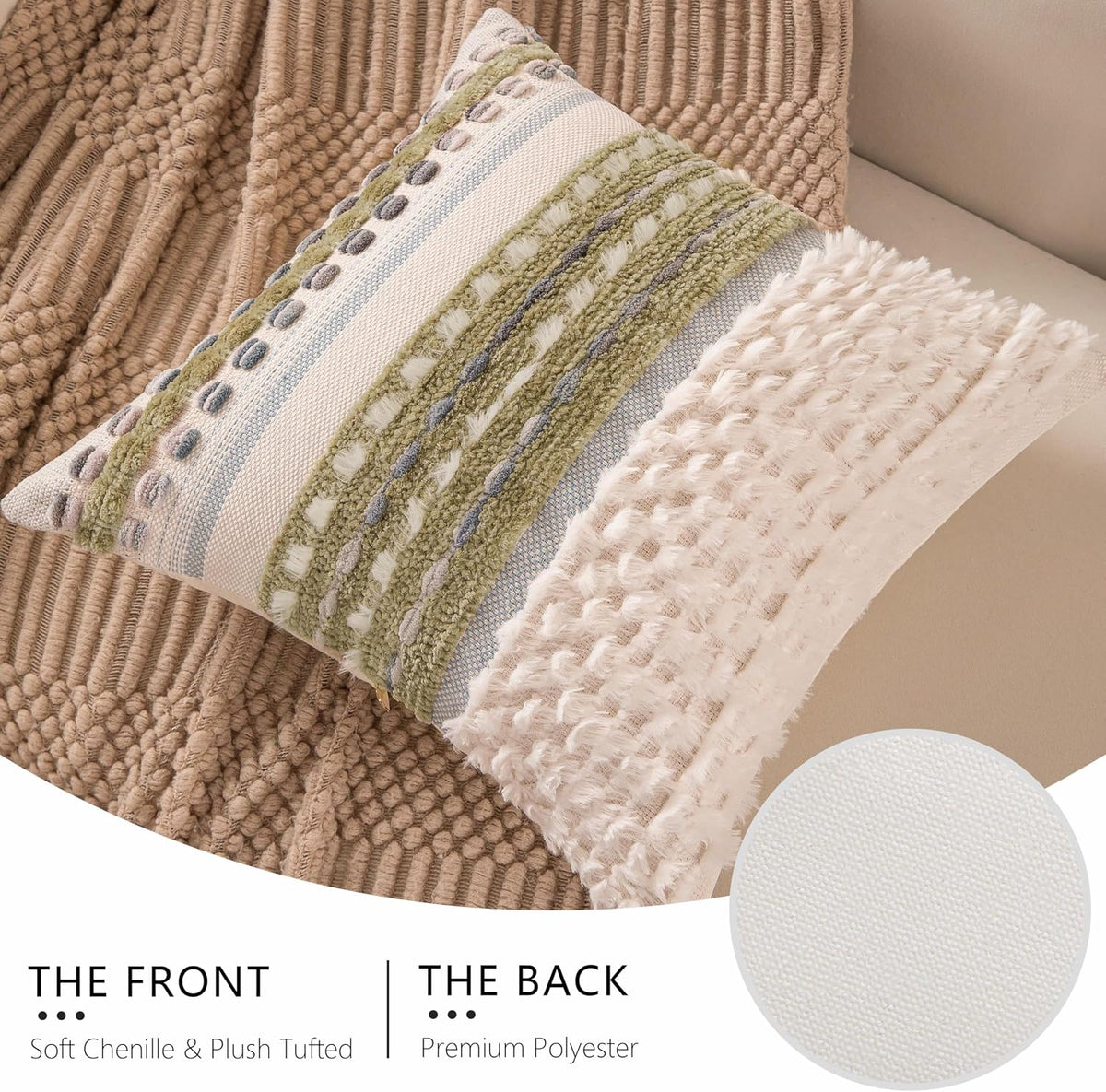 Boho Chenille Tufted Couch Throw Pillow Covers 18x18 Inch Set of 2 Farmhouse Striped Decorative Pillow Covers Accent Neutral Pillowcase Brown Cushion Cover for Living Room Sofa Bed