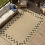 LIVEBOX Scalloped Easy Jute Checkered 3x5 Outdoor Rug, Washable Non-Slip Tan Rugs for Entryway, Geometric Indoor Outdoor Rug Farmhouse Boho Carpet Door Mat for Patio Porch Bedroom Living Room Modern