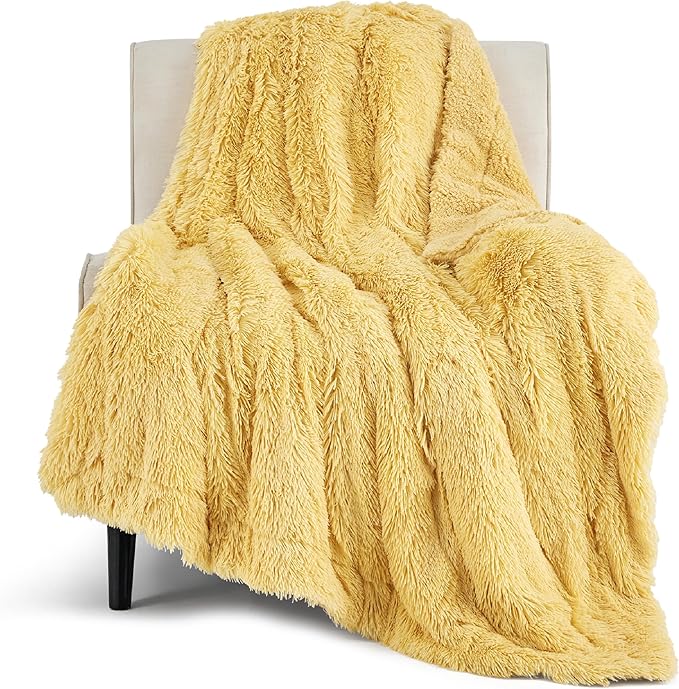 Bedsure GentleSoft Fluffy Yellow Throw Blanket, Room Decor Yellow Gifts by BEDSURE