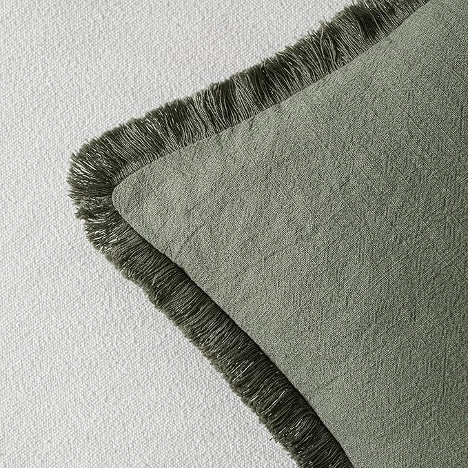MIULEE Decorative Throw Pillow Covers Neutral Linen Fringe Throw Pillows Euro - Image 3