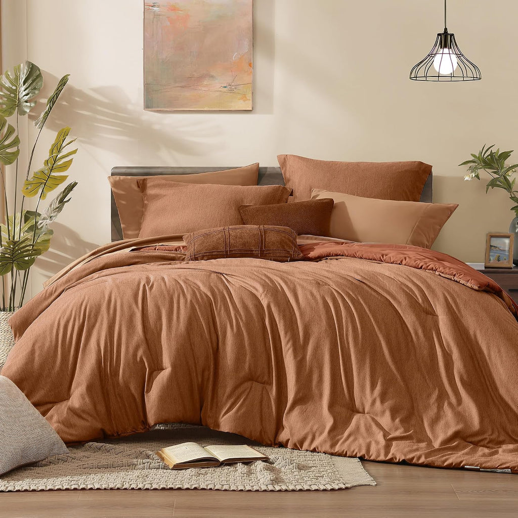 Monbix Queen Comforter Set 7 Pieces Autumn Leaf Bed in a Bag