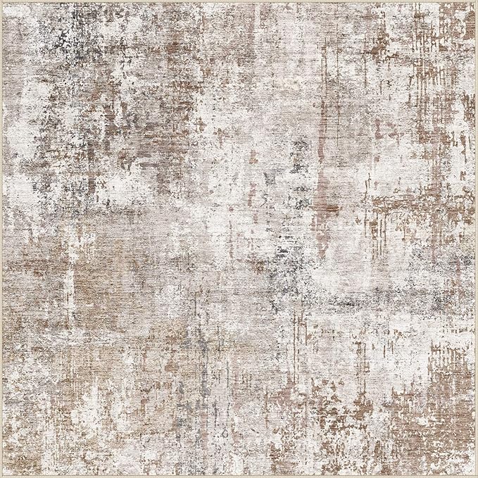UERMEI Square Area Rugs : Washable 5x5 Neutral Modern Abstract Carpet - Image 8