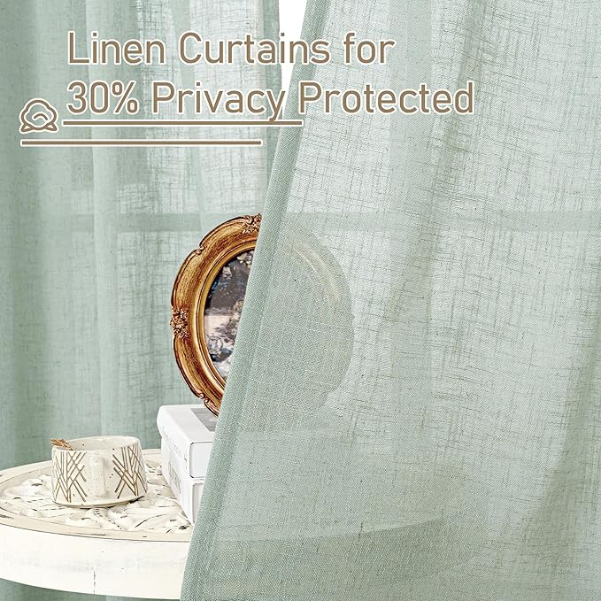 LAMIT Short Linen Window Curtains 40 Inch Length 2 Panels, Light Sage Semi - Image 5