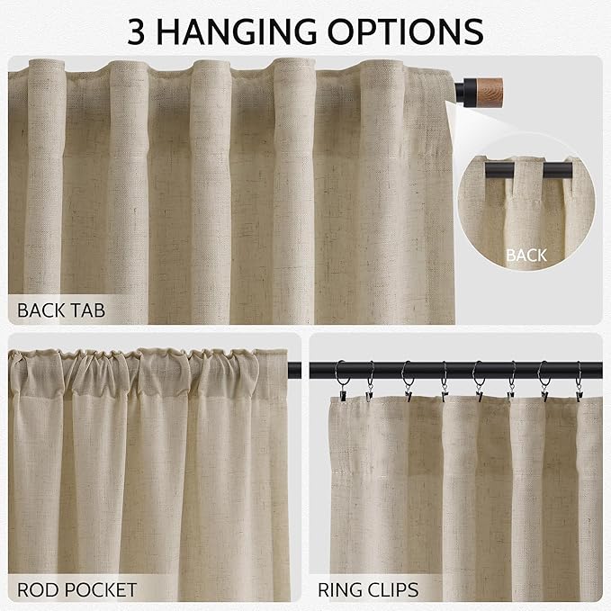 Nanspring Eggshell Beige Curtains 102 Inches Long - Image 2