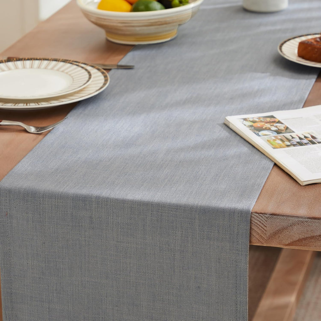 ZeeMart Rustic Cotton Linen Table Runner, 13x72 Inches Blue Ashes