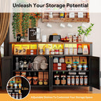 knoworld Buffet Sideboard with Storage with Power Outlets & LED Light, Large Farmhouse Kitchen Storage Cabinet Wood 4 Doors Coffee Bar Cabinet for Kitchen, Living Room, Black 55in