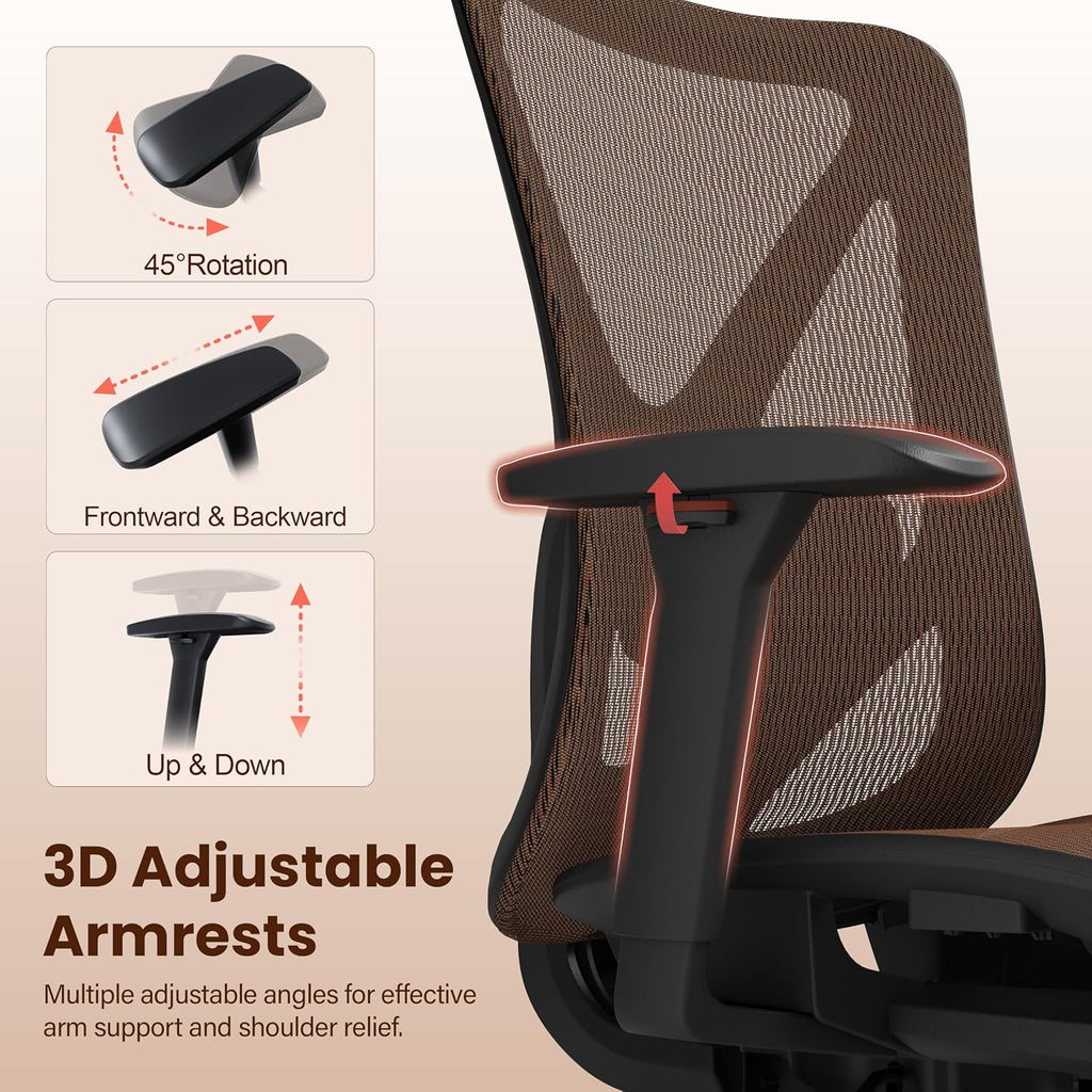 Ergonomic Office Chair, Mesh Computer Desk Chairs with BIFMA X5.1 Certified, Adjustable Lumbar Support, 3D Arm, Tilt Back, Wide Seat, Comfy Swivel Work Task Chair for Company and Home (Sunset Orange)