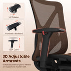 Ergonomic Office Chair, Mesh Computer Desk Chairs with BIFMA X5.1 Certified, Adjustable Lumbar Support, 3D Arm, Tilt Back, Wide Seat, Comfy Swivel Work Task Chair for Company and Home (Sunset Orange)