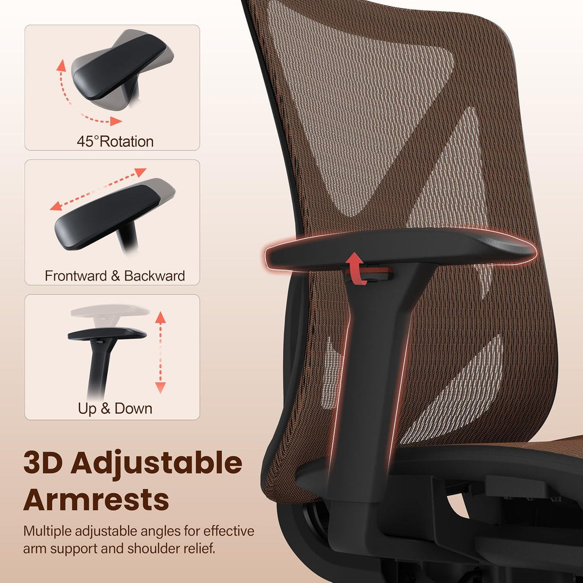 Ergonomic Office Chair, Mesh Computer Desk Chairs with BIFMA X5.1 Certified, Adjustable Lumbar Support, 3D Arm, Tilt Back, Wide Seat, Comfy Swivel Work Task Chair for Company and Home (Sunset Orange)