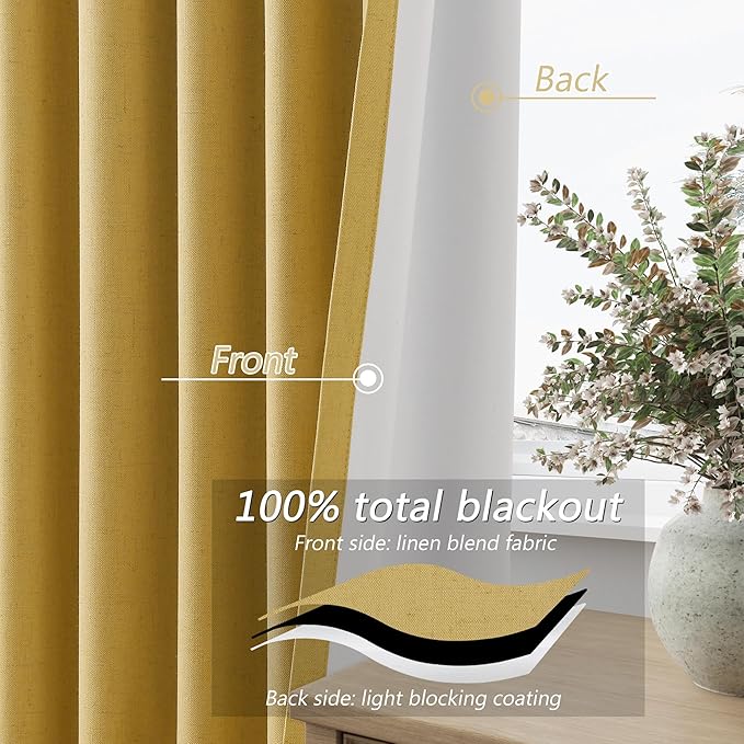 Guken 100% Blackout Curtains 96 Inch Length 2 Panels Set - Image 4